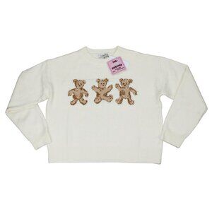 Hooked Up Juniors Teddy Bear "It Girl" Crew Neck Women's Sweater NWT Cream